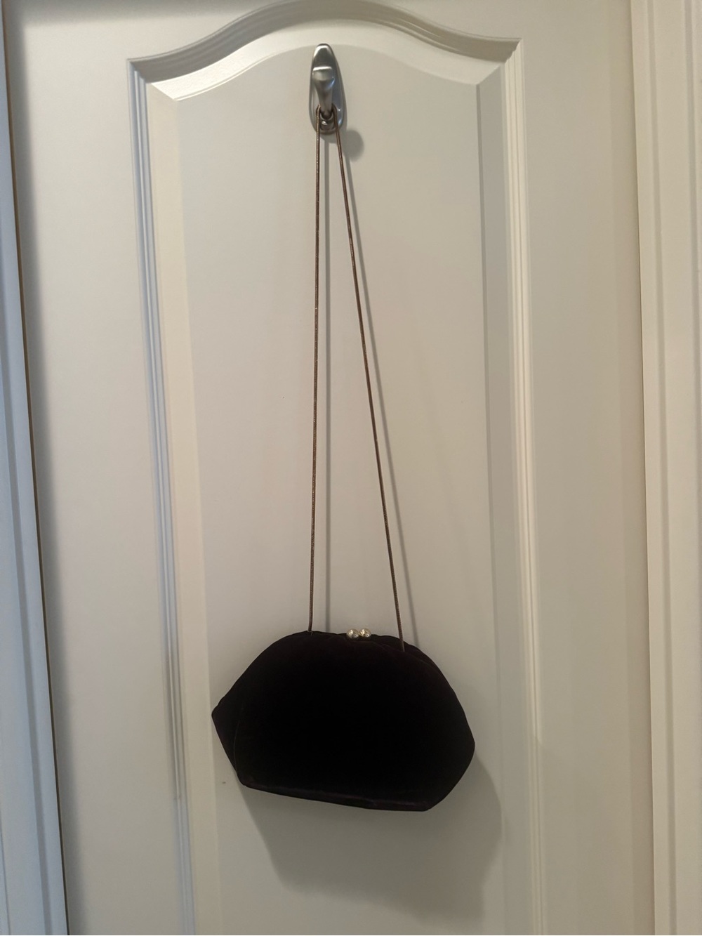 Classic Black/Burgundt Velvet Evening Shoulder Bag with gold chain strap detail